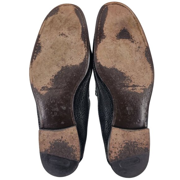 Santoni Italy Soft Black Deerskin Mens size 10.5 Paine Strap Loafers Dress Shoes - Picture 3 of 11